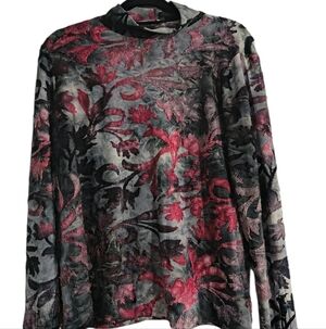 Investments Petites Large Velvet Burn Out Long Sleeve Multicolor Floral Top